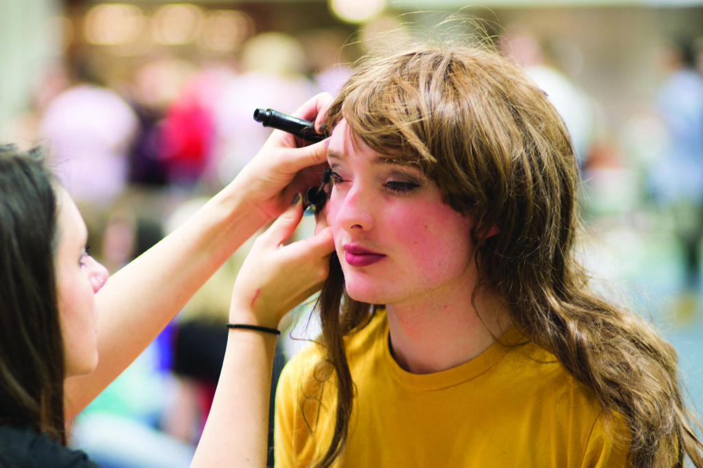 Bryan LeBlanc ‘15 gets his makeup done for the Drag Show at Relay for Life.